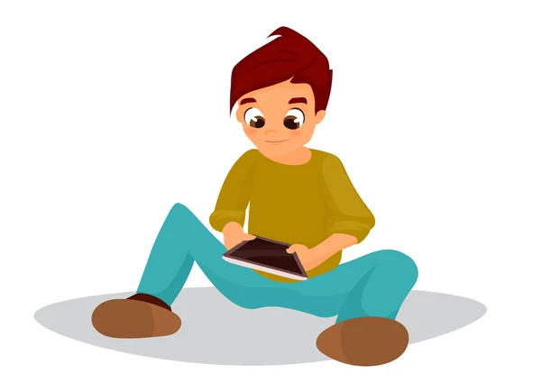 Мальчик играет на цифровом планшете — стоковый вектор
