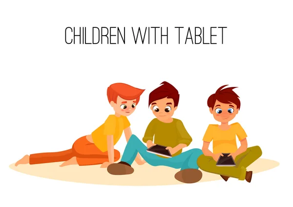 Kinderen meisjes van verschillende leeftijden speelde in de tablet. Gadget verslaving — Stockvector