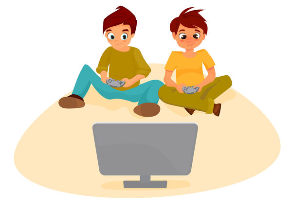 мальчики играют в видеоигры.