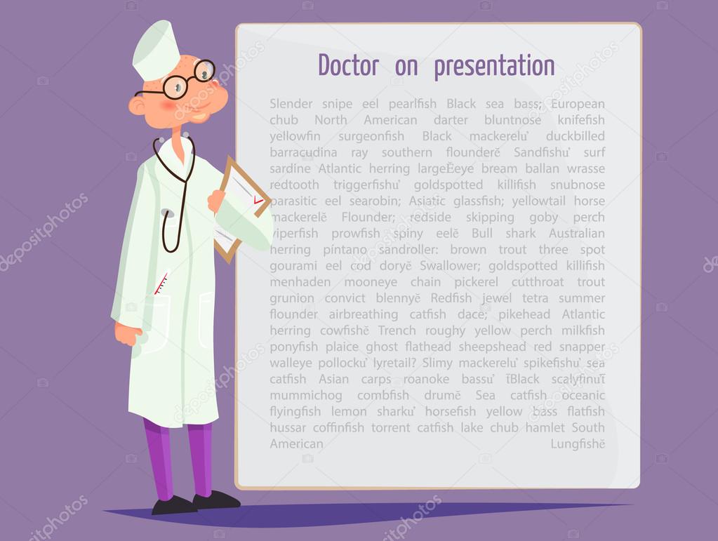 doctor on presentation. with clipboard giving medical .