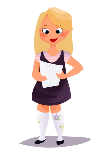 Retrato de chica obtener resultados de prueba perfectos con A plus. papel el grado superior. Ilustración plana del vector . — Archivo Imágenes Vectoriales