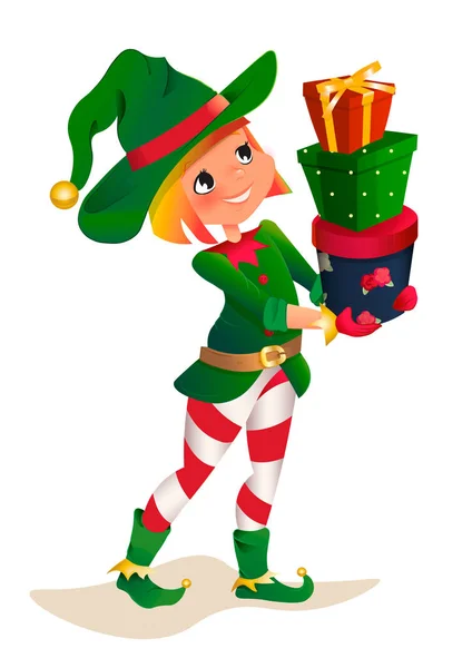 Santas dwarv on a white background. Santa Claus elf helper child cartoon character. — Stock Vector