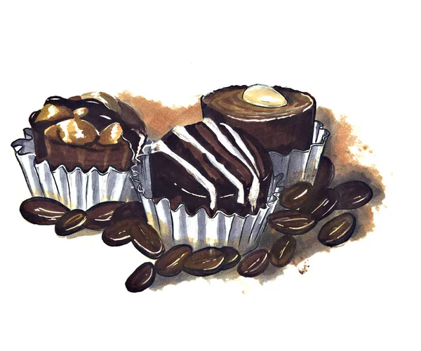 Chocolate and coffee. illustration for cafes or restaurants. — Stock Photo, Image