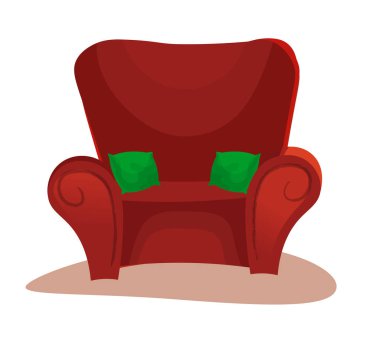 Gölgeler ve girintili yazımları vektör çizim ile beyaz zemin üzerine kırmızı koltuk simgesi