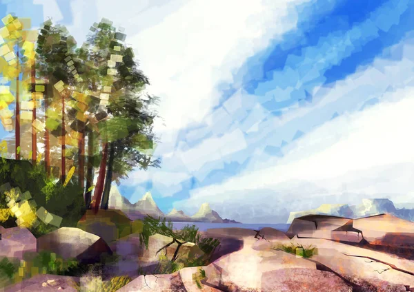 Illustration of panoramic landscape animation