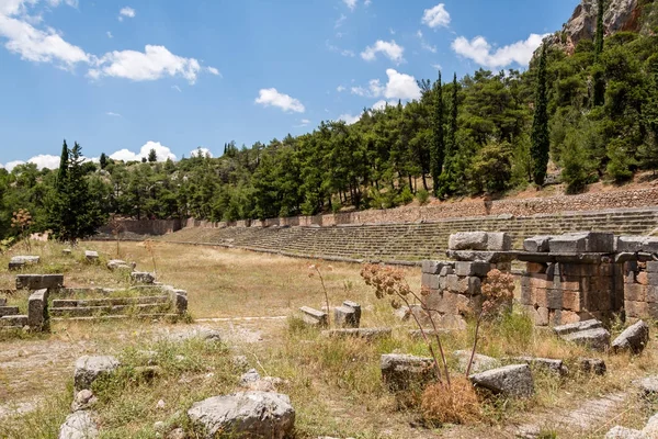 stock image     remains of ancient  stadium at Delfi , Greece