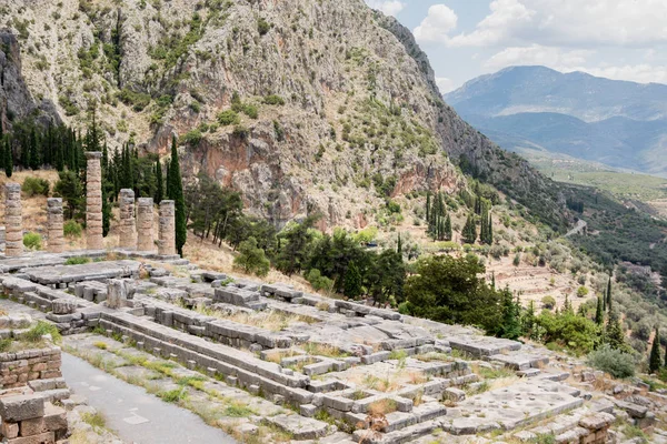 Restos Del Antiguo Santuario Griego Apolo Delfos Grecia — Foto de Stock