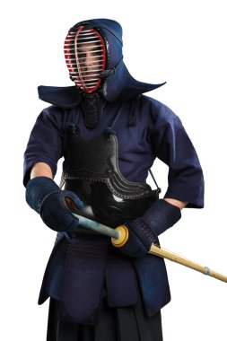 Kılıçlı erkek kendo zırhı.