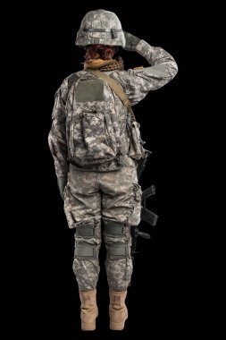 Kadın ABD Ordusu asker tüfeği ile.