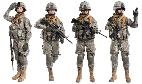 Kvinnlig Us Army soldat med gevär. — Stockfoto