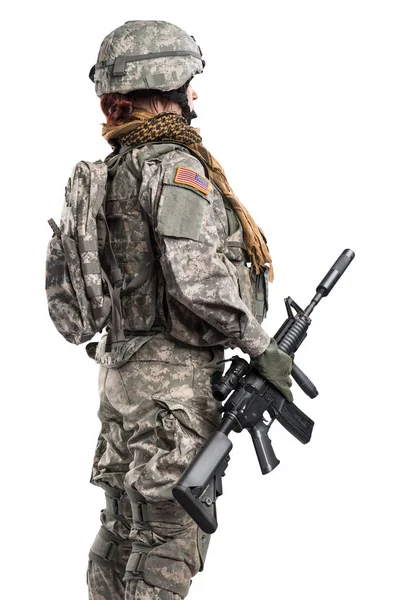 Kadın ABD Ordusu asker tüfeği ile.