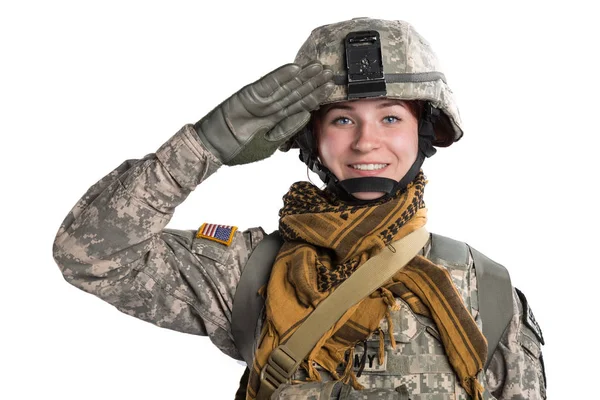 Kvinnlig Us Army soldat med gevär. — Stockfoto