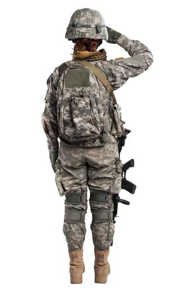 Kadın ABD Ordusu asker tüfeği ile. — Stok fotoğraf