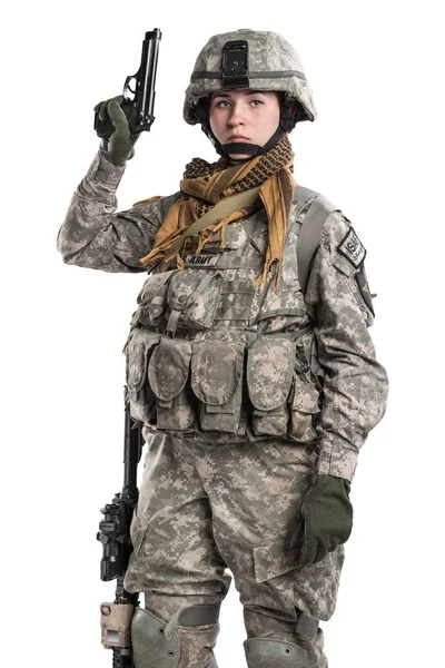 Soldato donna dell'esercito americano con fucile . — Foto Stock
