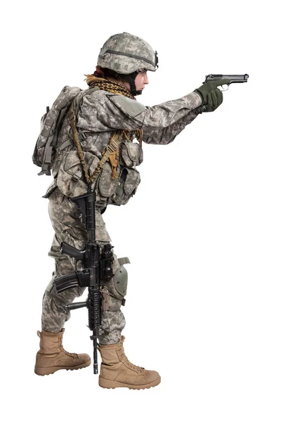 Soldatin mit Gewehr. — Stockfoto