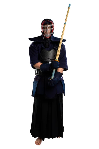 Mâle Dans Tradition Kendo Armure Avec Épée — Photo