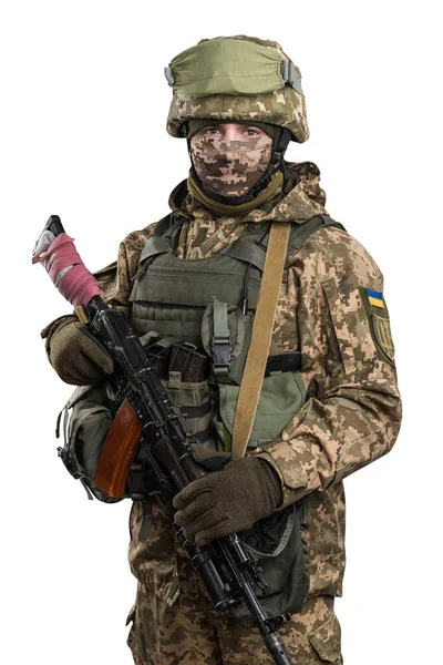 Ukrajinský Důstojník Mechanizované Pěchotní Uniformě Izolovaný Výstřižkovou Dráhou Bílém Pozadí — Stock fotografie