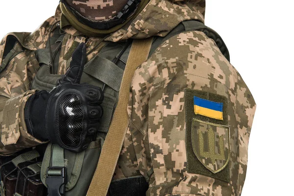 Украинский Офицер Механизированной Пехотной Форме Изолирован Вырезкой Пути Белом Фоне — стоковое фото