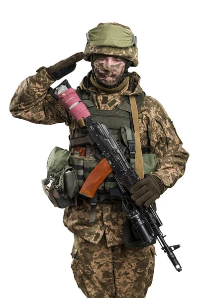 Ukraiński Oficer Zmechanizowanym Mundurze Piechoty Odizolowany Ścieżką Wycinania Białym Tle — Zdjęcie stockowe
