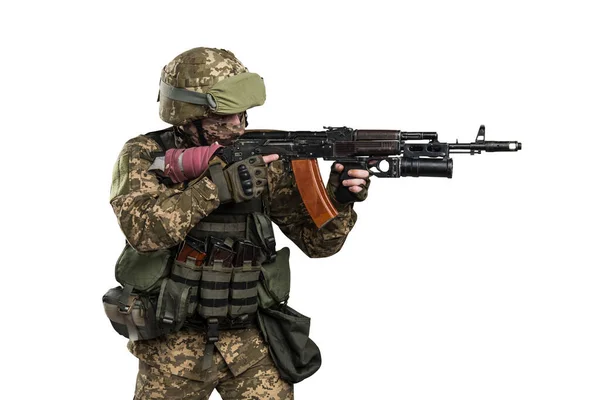 Ukraine Officer Mechanized Infantry Uniform Isolated Clipping Path White Background — Stock Photo, Image