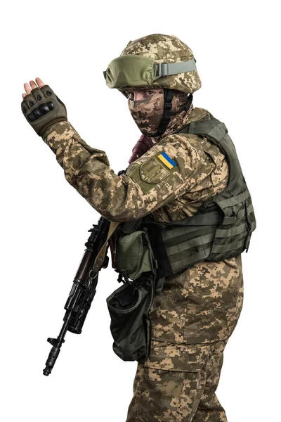 Oficial Ucrania Uniforme Infantería Mecanizada Aislado Con Camino Recorte Sobre — Foto de Stock