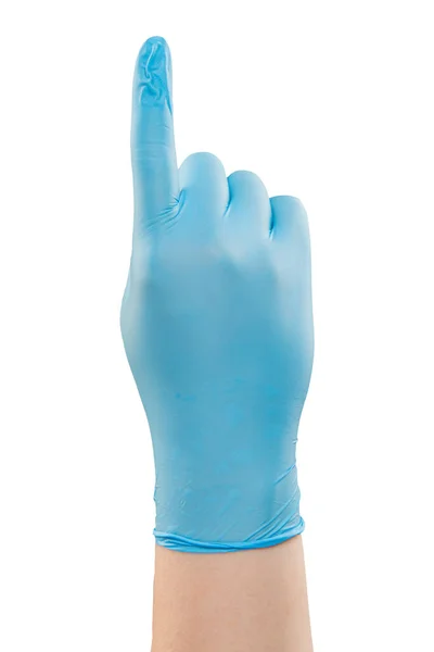 Мужчина Синей Перчатке Делает Жест Застрелен Студии Изолированный Вырезанием Пути — стоковое фото