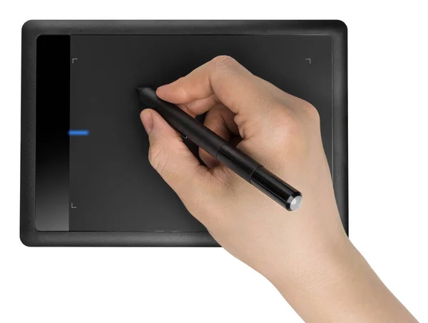 Top View Hand Drawing Digital Graphic Tablet Isolated Clipping Path — Stock Photo, Image