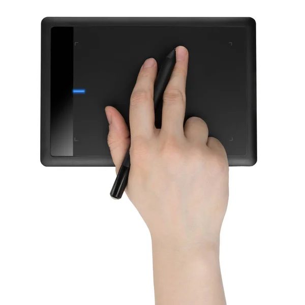 Top View Male Hand Made Gesture Graphic Tablet Isolated Clipping — Stock Photo, Image