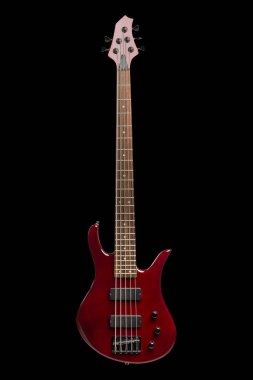 MOSCOW, RUSSIA - Ağustos 06, 2017: Siyah arkaplanda kırpma yolu ile izole kırmızı elektro gitar
