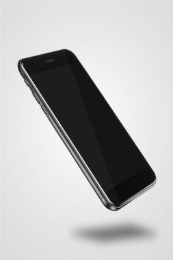 Siyah akıllı telefon. Gri arkaplanda izole