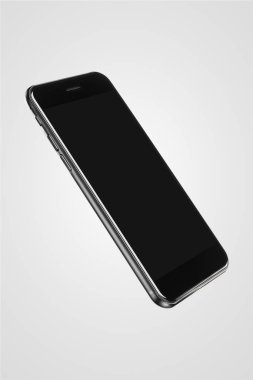 Siyah akıllı telefon. Gri arkaplanda izole