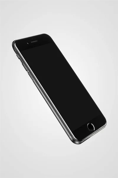 Czarny Smartfon Izolacja Szarym Tle — Zdjęcie stockowe