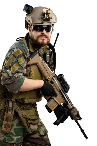 Soldat Corps Marine Américain Avec Fusil Tourné Studio Isolé Avec — Photo