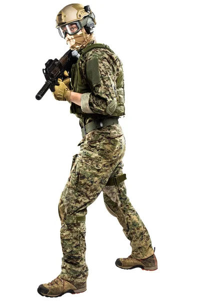 Hombre Uniforme Unidades Tácticas Policía Con Metralleta P90 Grabado Estudio —  Fotos de Stock
