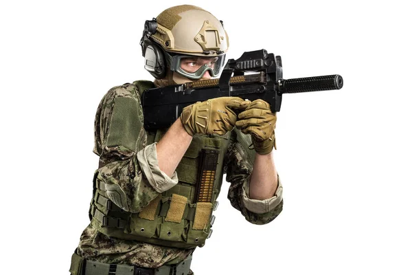 Man Uniform Van Tactical Units Police Met Submachinegeweer P90 Studio — Stockfoto