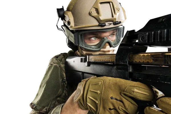Male Uniform Tactical Units Police Submachine Gun P90 Shot Studio — Stock Photo, Image