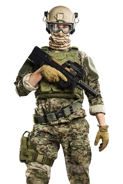 Man Uniform Van Tactical Units Police Met Submachinegeweer P90 Studio — Stockfoto