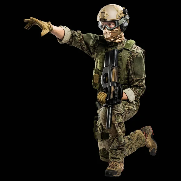 Man Uniform Van Tactical Units Police Met Submachinegeweer P90 Studio — Stockfoto