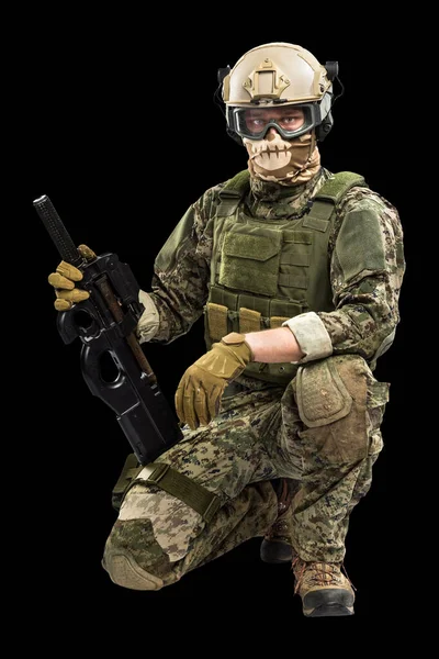 Man Uniform Van Tactical Units Police Met Submachinegeweer P90 Studio — Stockfoto