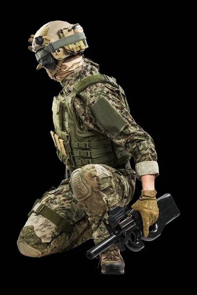 Man Uniform Vid Polisens Taktiska Enheter Med Kulspruta P90 Skjuten — Stockfoto