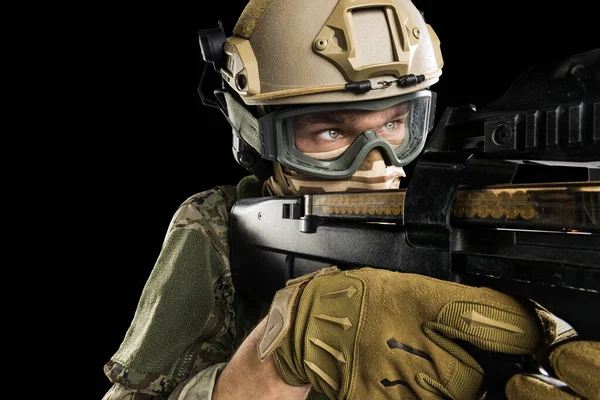 Man Uniform Van Tactical Units Police Met Submachinegeweer P90 Studio — Stockfoto