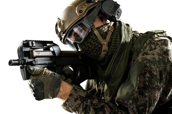 Man Uniform Van Tactical Units Police Met Submachinegeweer P90 Studio — Stockfoto