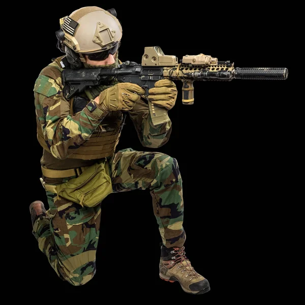 Soldato Del Corpo Dei Marine Americani Con Fucile Girato Studio — Foto Stock