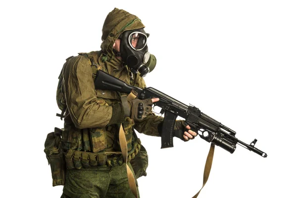 Post Apocalyptic Soldier Shot Studio Isolated White Background — Stock Photo, Image