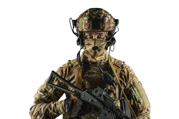 Soldat Med Misshandelsgevär Enhetlig Motsvarar Särskilda Tjänster Ryska Federationen Skjuten — Stockfoto