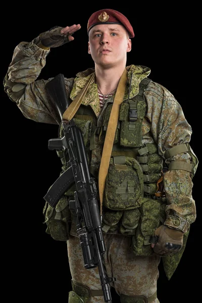 Male Russian Mechanized Infantry Uniform Isolated Clipping Path Black Background — Stock Photo, Image