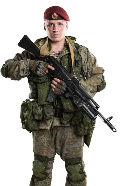 Muž Ruské Mechanizované Pěší Uniformě Izolované Výstřižkem Cestu Bílém Pozadí — Stock fotografie
