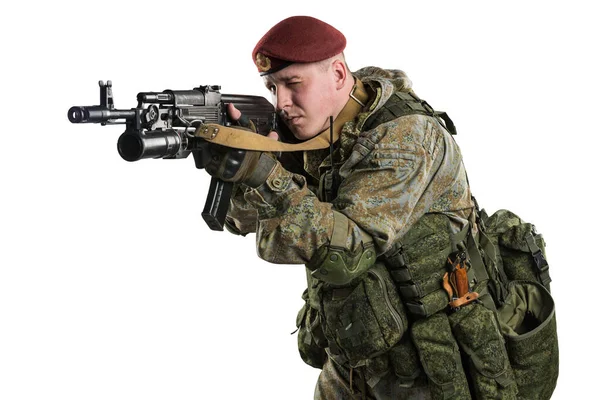 Man Ryska Mekaniserade Infanteri Uniform Isolerad Med Klippning Väg Vit — Stockfoto