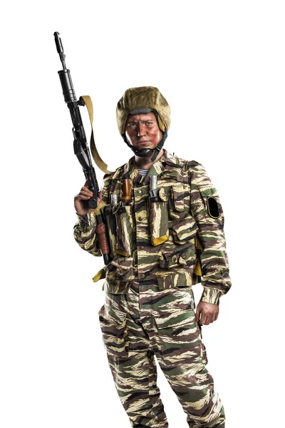 Muž Uniformě Odpovídá Speciálním Jednotkám Ruské Armády Omon Válce Čečensku — Stock fotografie