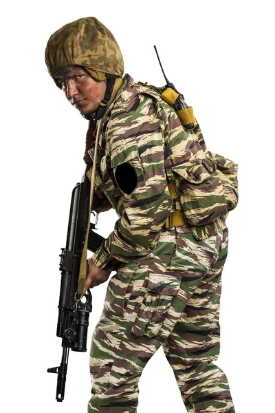 Muž Uniformě Odpovídá Speciálním Jednotkám Ruské Armády Omon Válce Čečensku — Stock fotografie